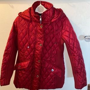 London Fog Red Quilted Hooded Puffer Jacket